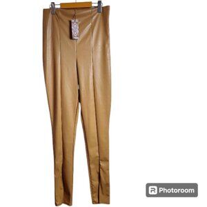 Boohoo Super Stretch Leather Look Split Front Leggings Size 12